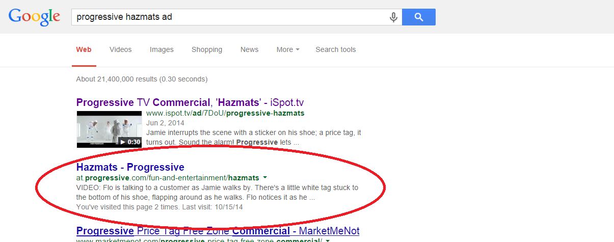 Progressive Hazmats Ad Screenshot 404 Google search