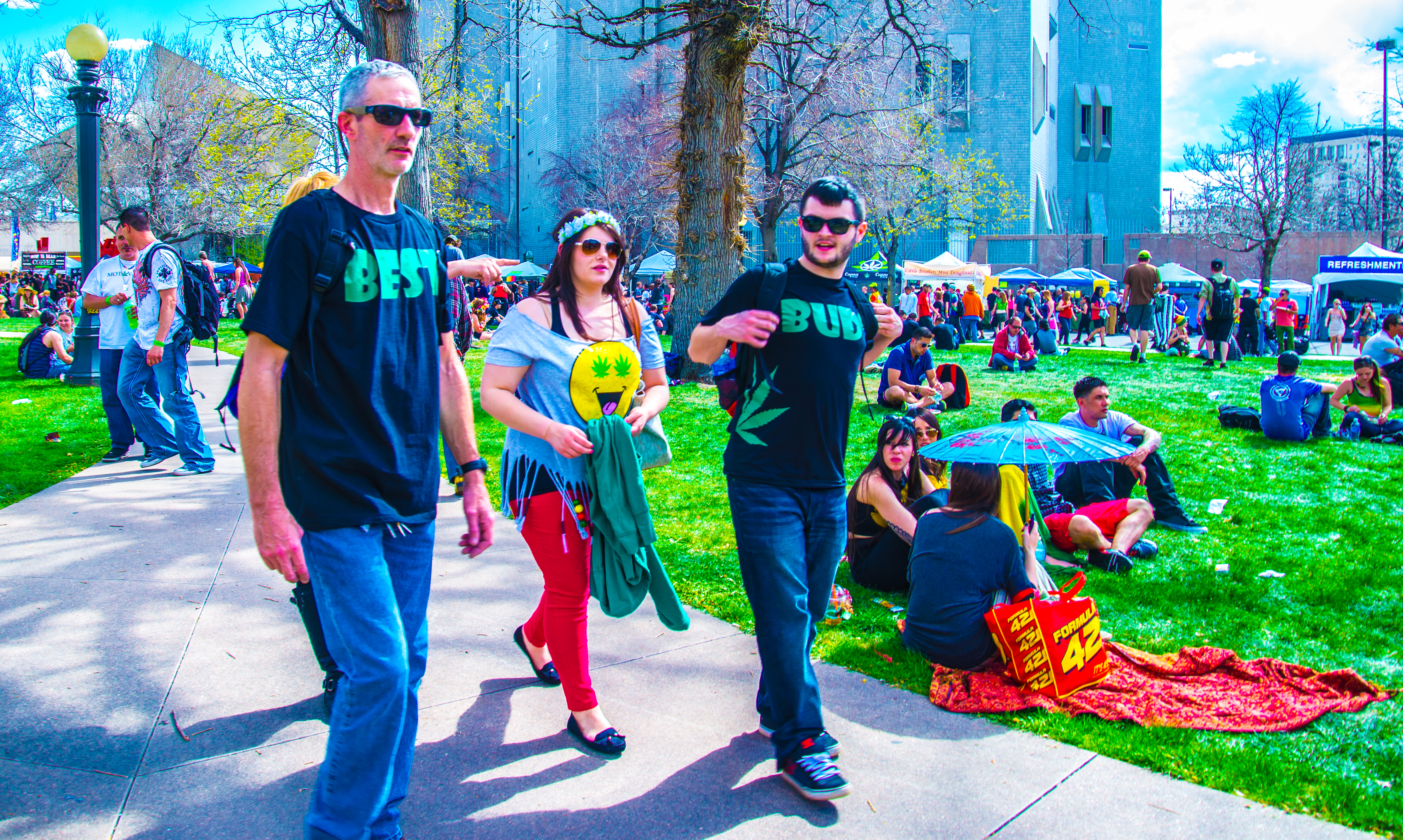 420 Rally, Denver Civic Center Park 2014 Crowd Capitol Weed Smoke Cloud Capitol Best Bud T-Shirts Image ©Fara Paige