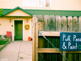 An exterior shot of Puff, Pass and Pottery in Denver on Friday, April 14, 2017. The building hosts other creative cannabis themed efforts, including paint and creative writing events. By Jonathan Rose