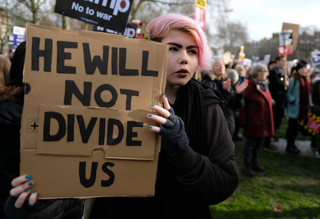 He will not divide us pink hair