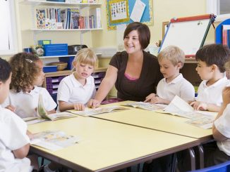 Teacher with students