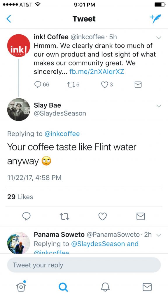 Ink Coffee Twitter response