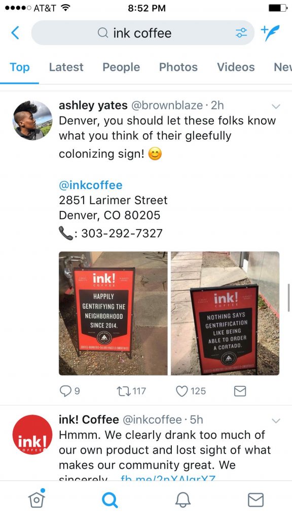 Ink Coffee Gentrification Twitter Response